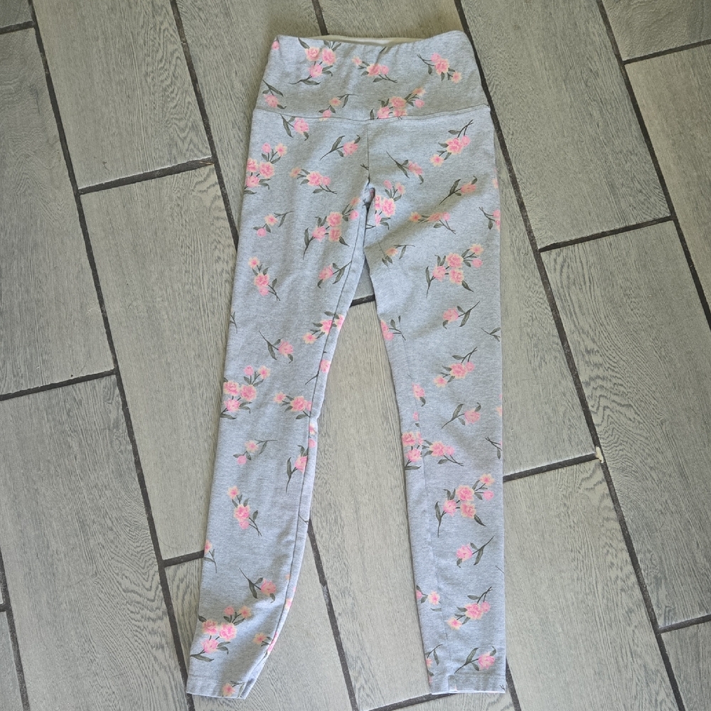 PINK Victoria's Secret Gray Leggings with Pink Floral Design Yoga XS act2